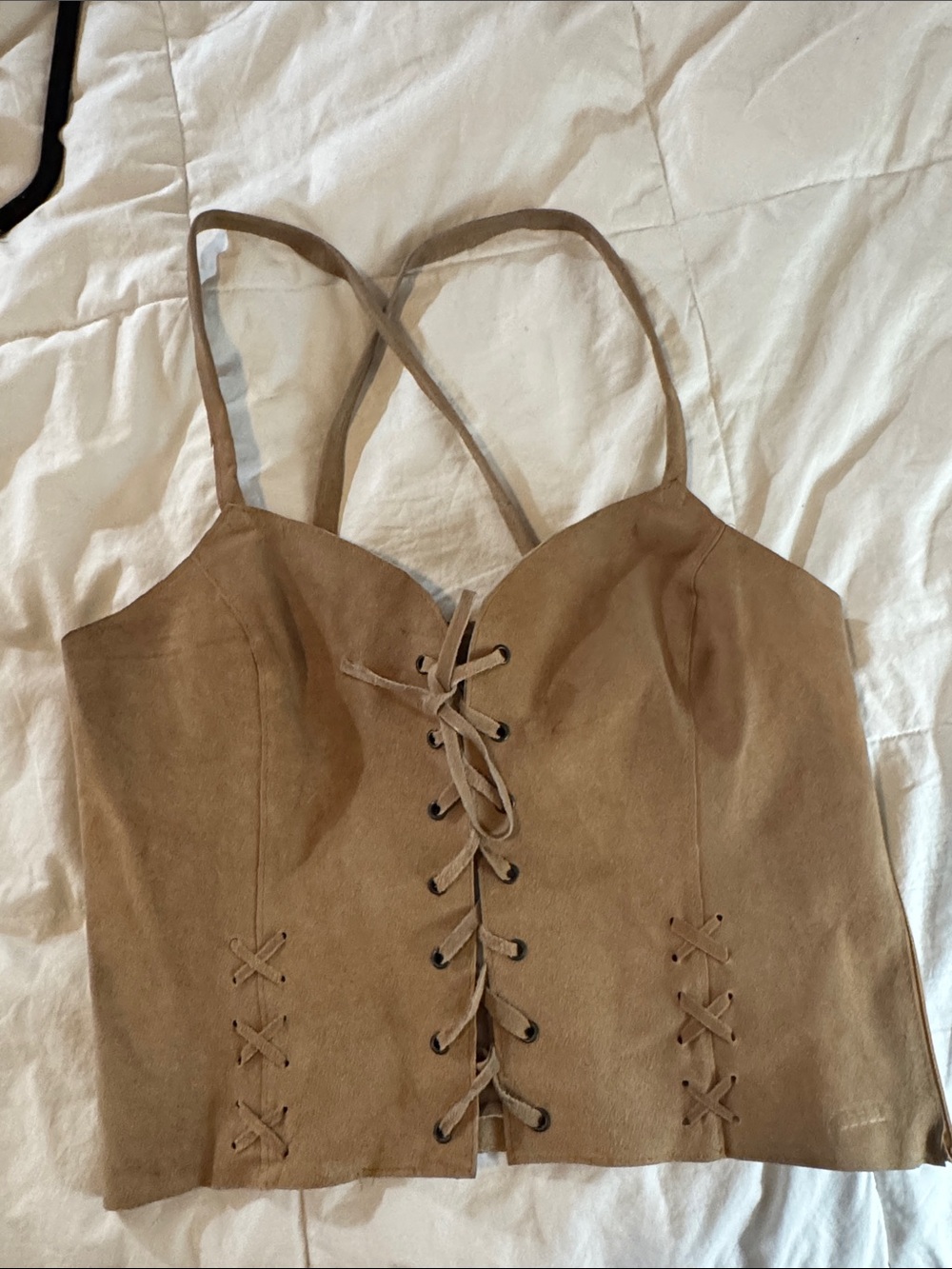 Juicy Couture Taupe Lace-Up Suede-Look Crop Cami